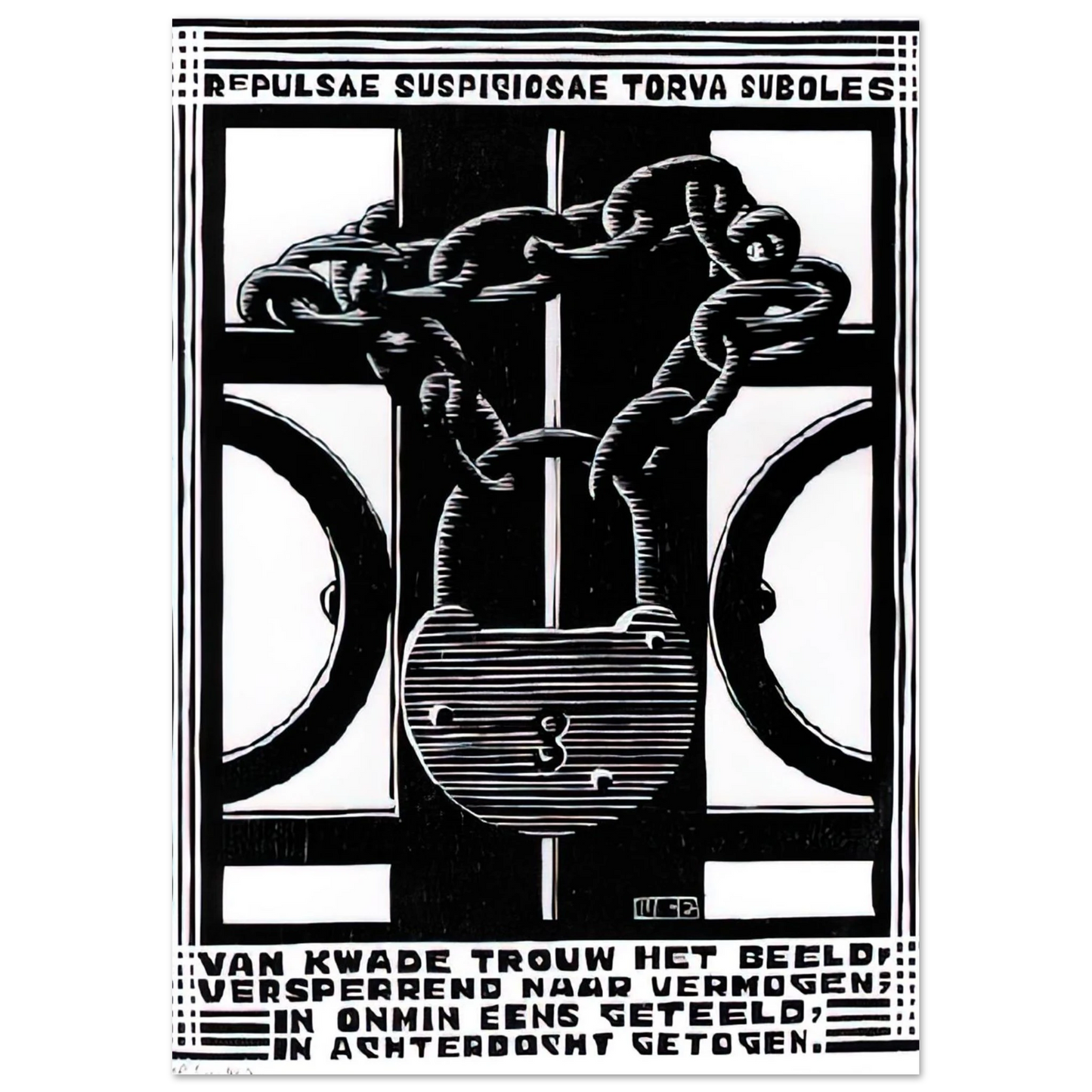 MC Escher - PADLOCK Wall Art - 60x80 cm / 24x32 inches - Premium Wooden Framed Poster With Fine Art Paper - Black frame