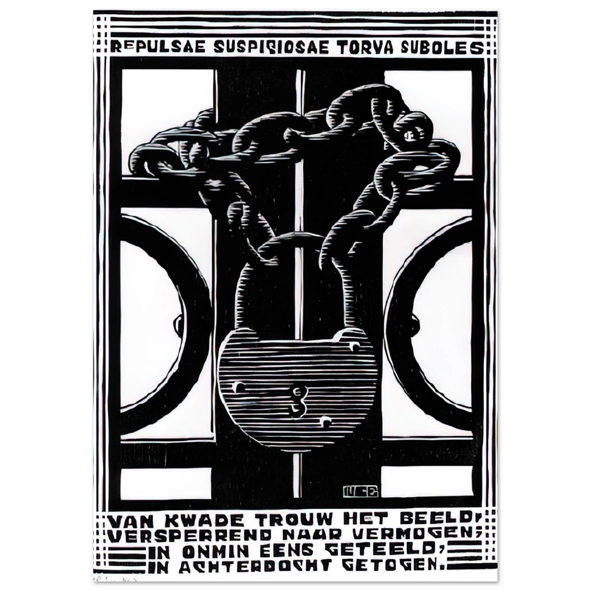 MC Escher - PADLOCK Wall Art - 60x80 cm / 24x32 inches - Premium Wooden Framed Poster With Fine Art Paper - Black frame
