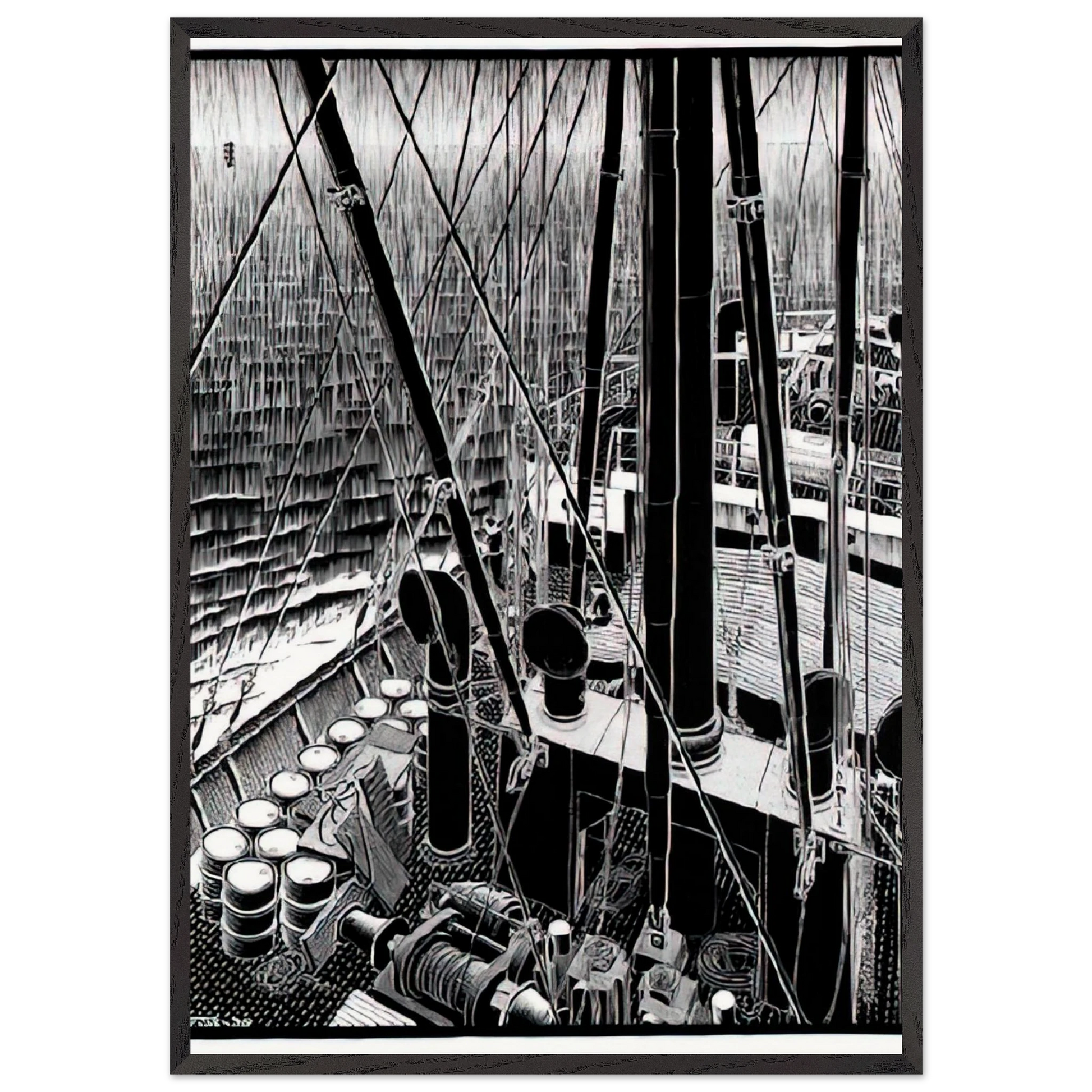FREIGHTER SEPTEMBER 1936 1936 - MC Escher Framed Art Print – Black Wooden Frame - Default Title - -Framed Art Print