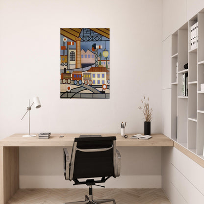 A Gare - Tarsila do Amaral Brushed Aluminum Print - 70x100 cm / 28x40 inches | Tarsila do Amaral Aluminum Print | Tarsila do Amaral Prints