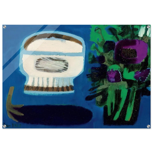 Aubergine and flowers - 1968 - Mary Fedden Acrylic Print - 70x100 cm / 28x40″ inches