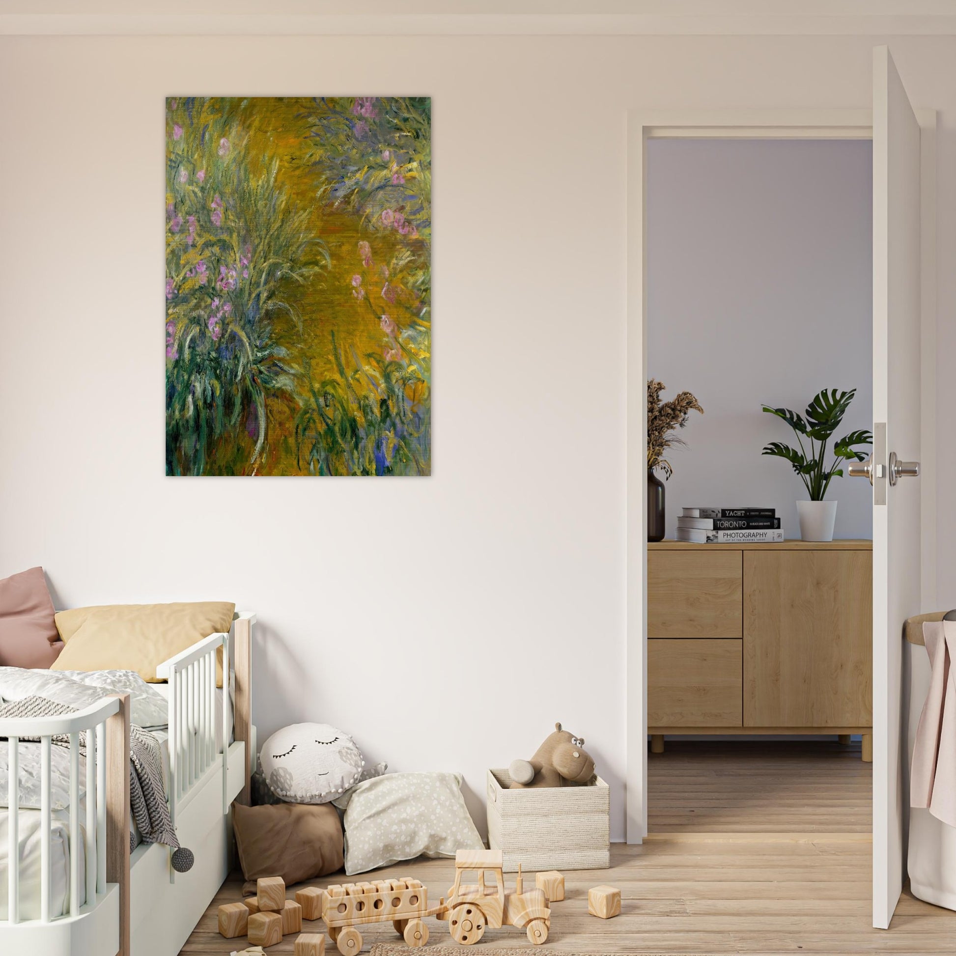 Path through the Irises 01 - claude monet Brushed Aluminum Print - 70x100 cm / 28x40 inches | claude monet Aluminum Print | claude monet Prints