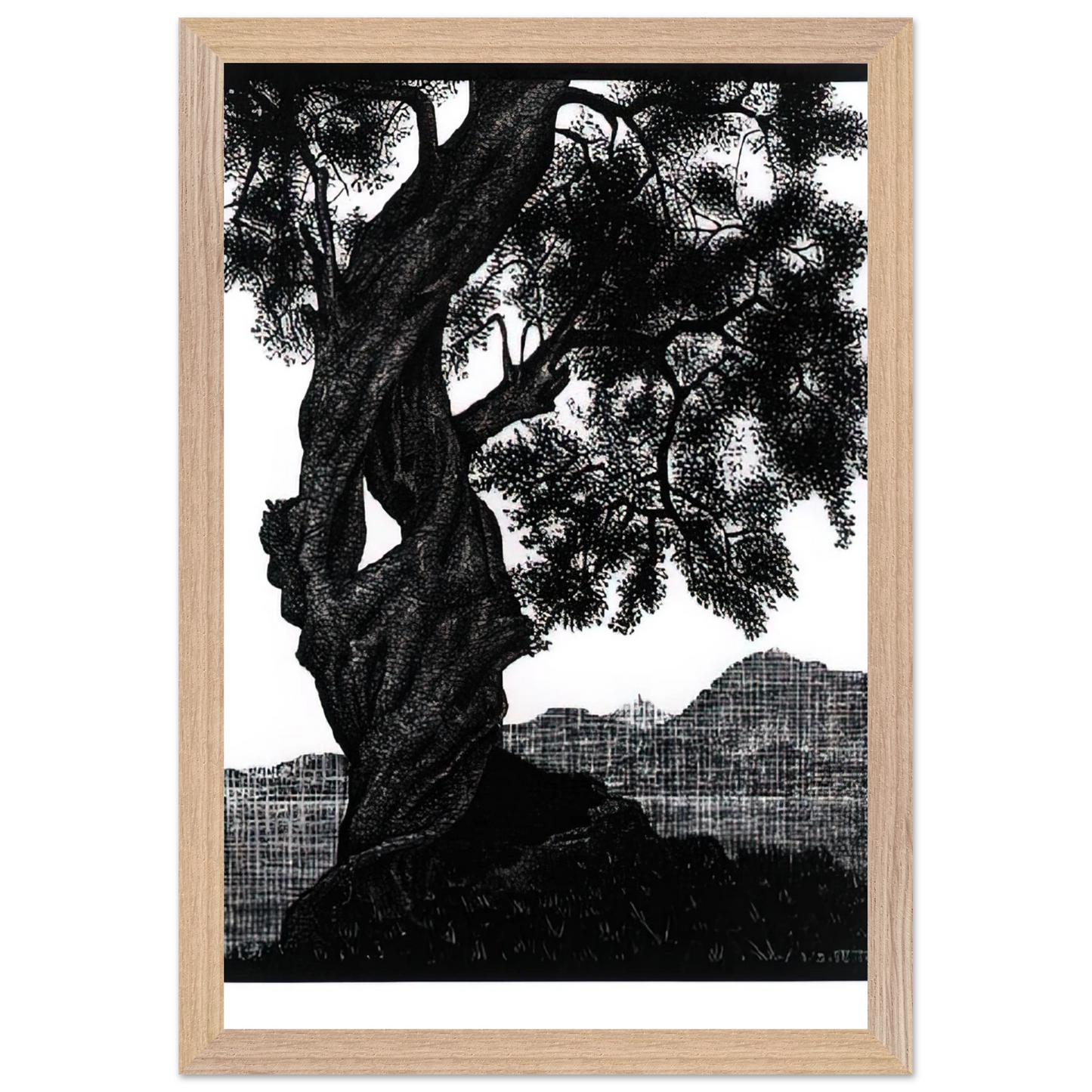 MC Escher - OLD OLIVE TREE CORSICA Wall Art - 21x29.7 cm / 8x12" - Premium Wooden Framed Poster With Fine Art Paper - Wood frame