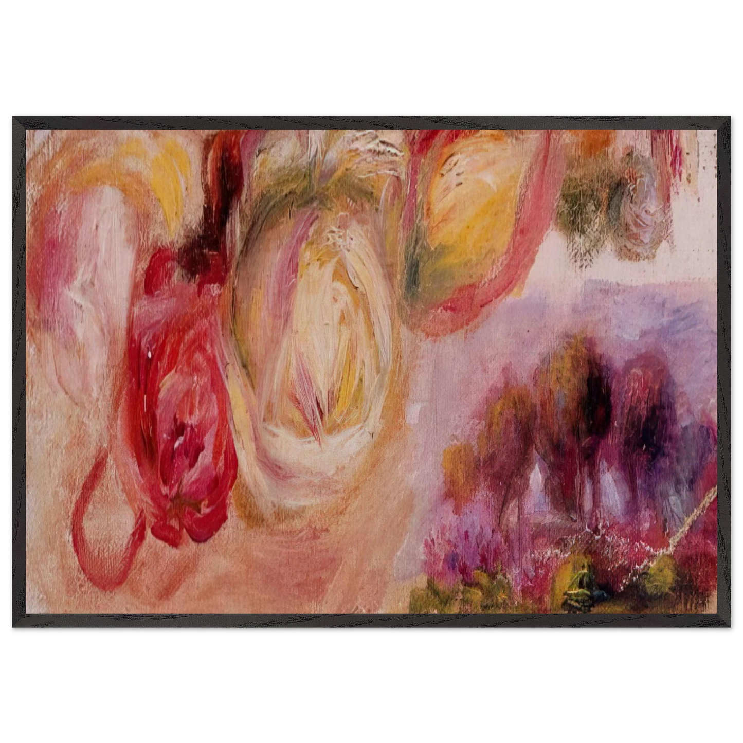 Roses with a Landscape - Pierre-Auguste Renoir Framed Art Print – Black Wooden Frame - Default Title - -Framed Art Print