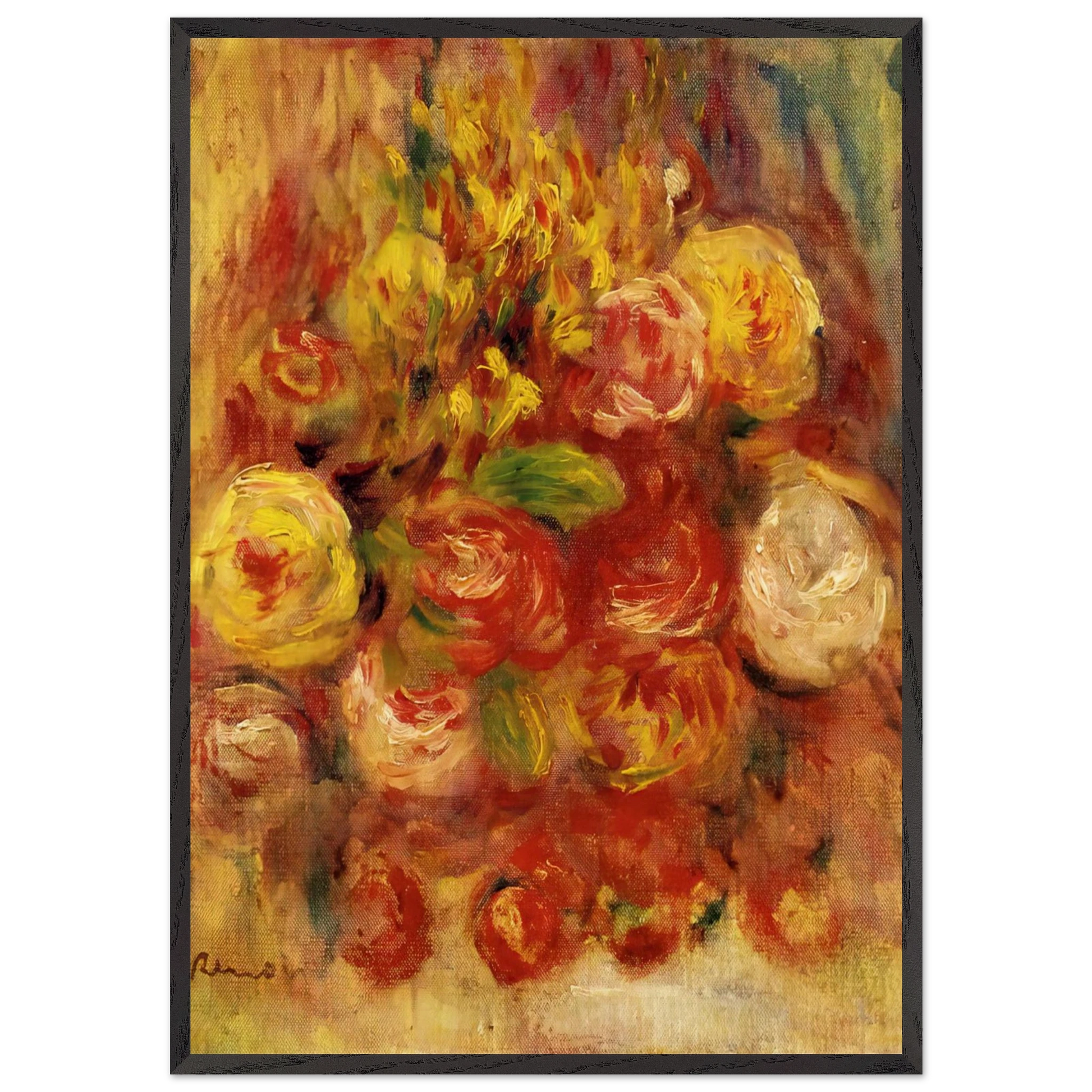 Flowers in a Vase with Blue Decoration - Pierre-Auguste Renoir Framed Art Print – Black Wooden Frame - Default Title - -Framed Art Print