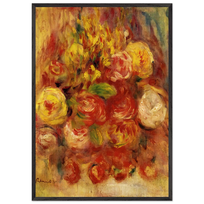 Flowers in a Vase with Blue Decoration - Pierre-Auguste Renoir 70x100 cm / 28x40 inches Framed Art Print – Black Wooden Frame