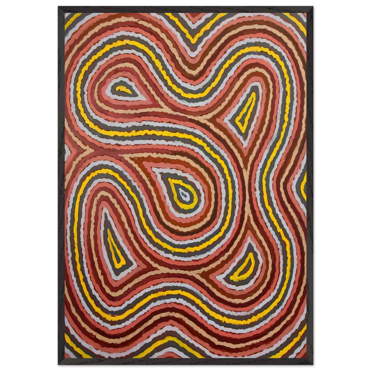 Worm Dreaming - 1998 - Clifford Possum Tjapaltjarri Framed Art Print – Black Wooden Frame - Default Title - -Framed Art Print