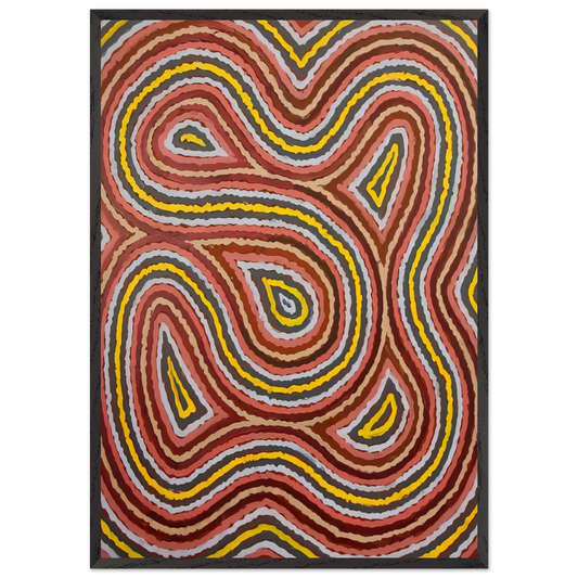 Worm Dreaming - 1998 - Clifford Possum Tjapaltjarri Framed Art Print – Black Wooden Frame - Default Title - -Framed Art Print
