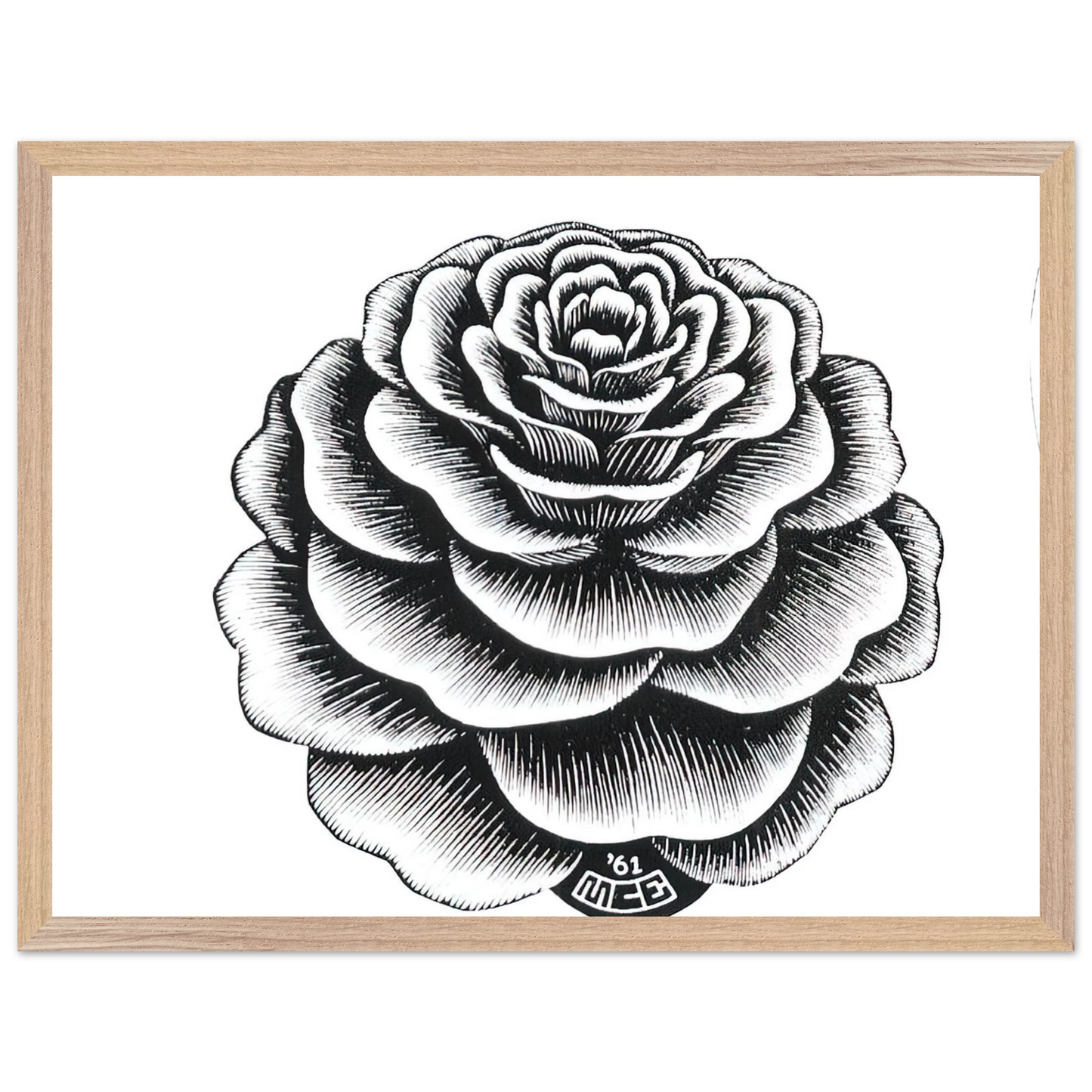 MC Escher - FLOWER 1 Wall Art - 21x29.7 cm / 8x12" - Premium Wooden Framed Poster With Fine Art Paper - White frame