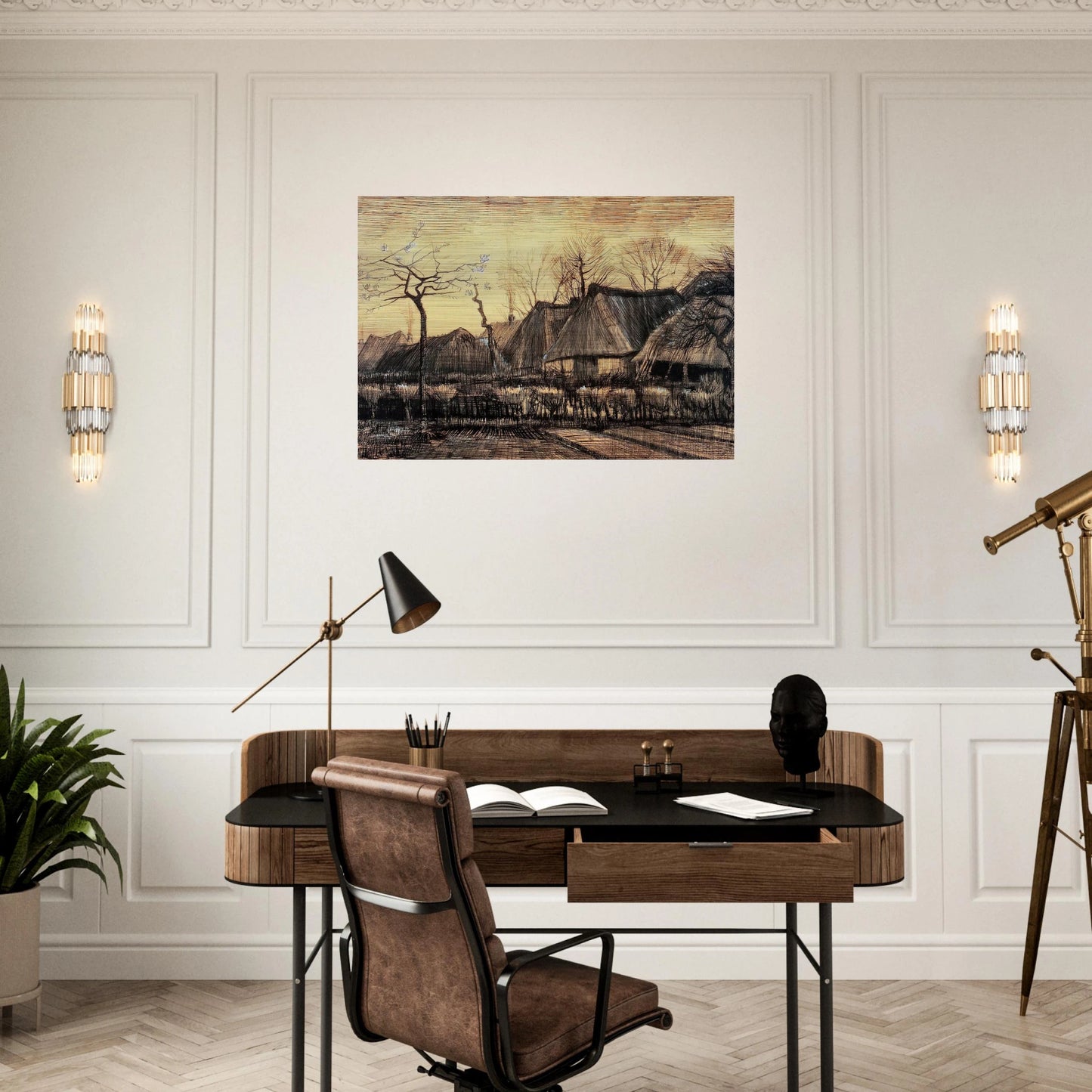 Houses with Thatched Roofs - Vincent van Gogh Brushed Aluminum Print - 70x100 cm / 28x40 inches | Vincent van Gogh Aluminum Print | Vincent van Gogh Prints