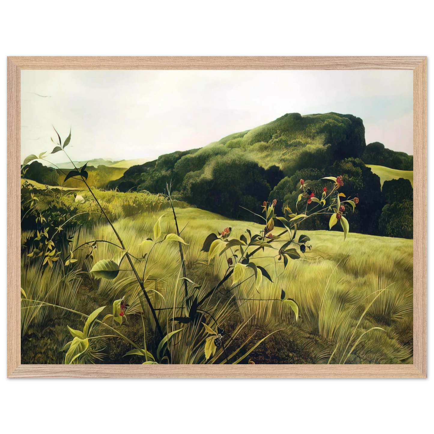 Andrew Wyeth - BLACKBERRY PICKER Wall Art - 21x29.7 cm / 8x12" - Premium Wooden Framed Poster With Fine Art Paper - Black frame