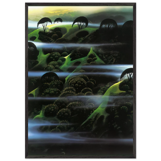 Early Morning Fog - Eyvind Earle 70x100 cm / 28x40 inches Framed Art Print – Black Wooden Frame