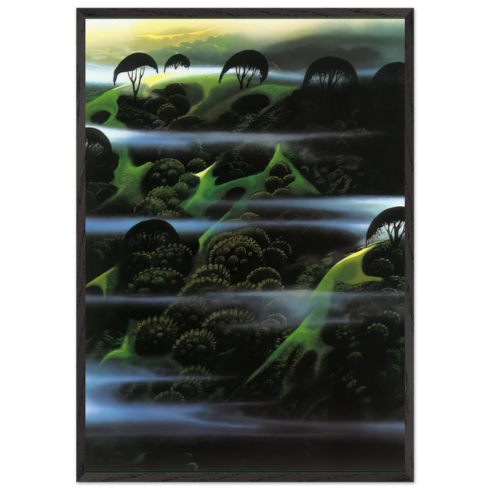 Early Morning Fog - Eyvind Earle 70x100 cm / 28x40 inches Framed Art Print – Black Wooden Frame