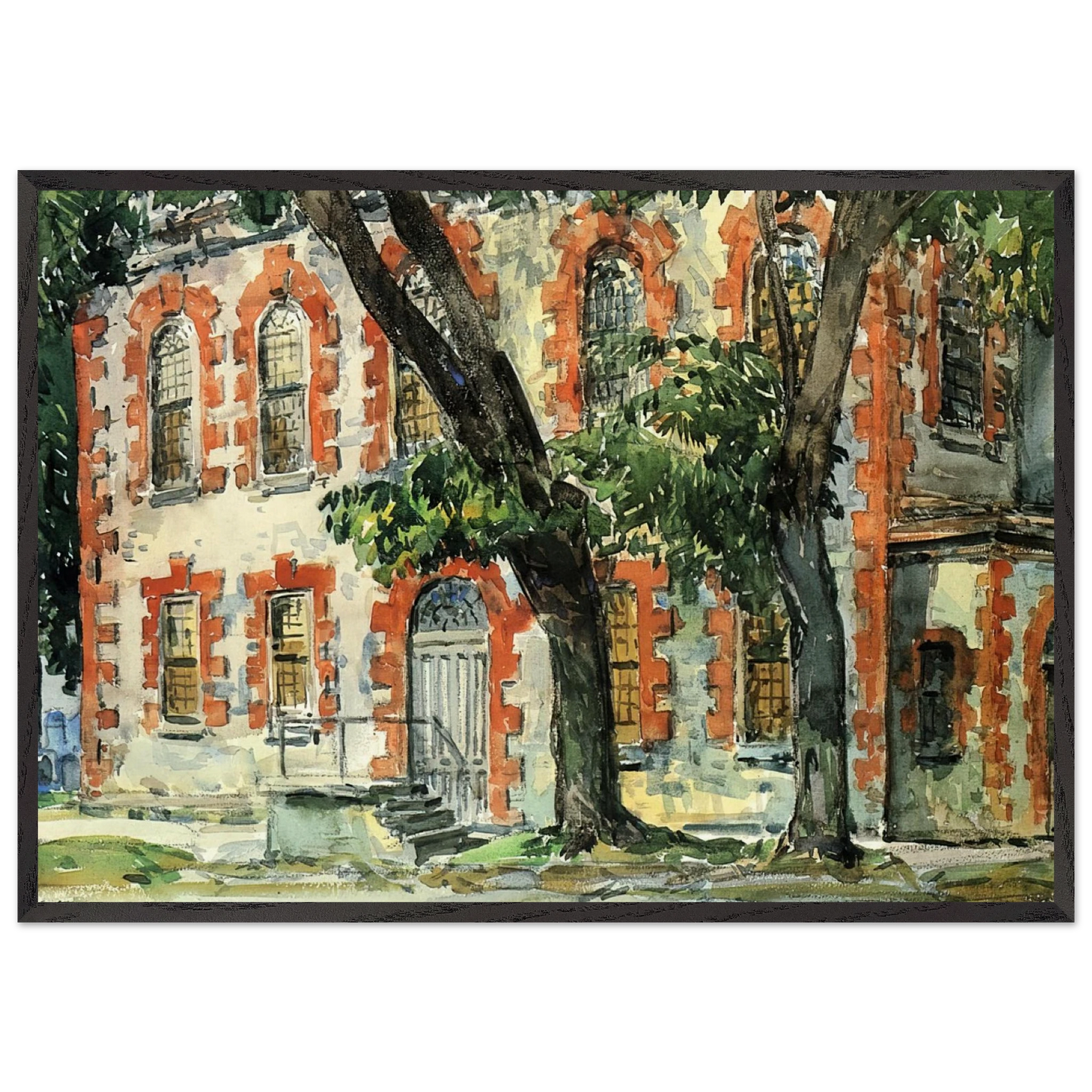 Old Dutch Building Fishkill New York - Childe Hassam Framed Art Print – Black Wooden Frame - Default Title - -Framed Art Print