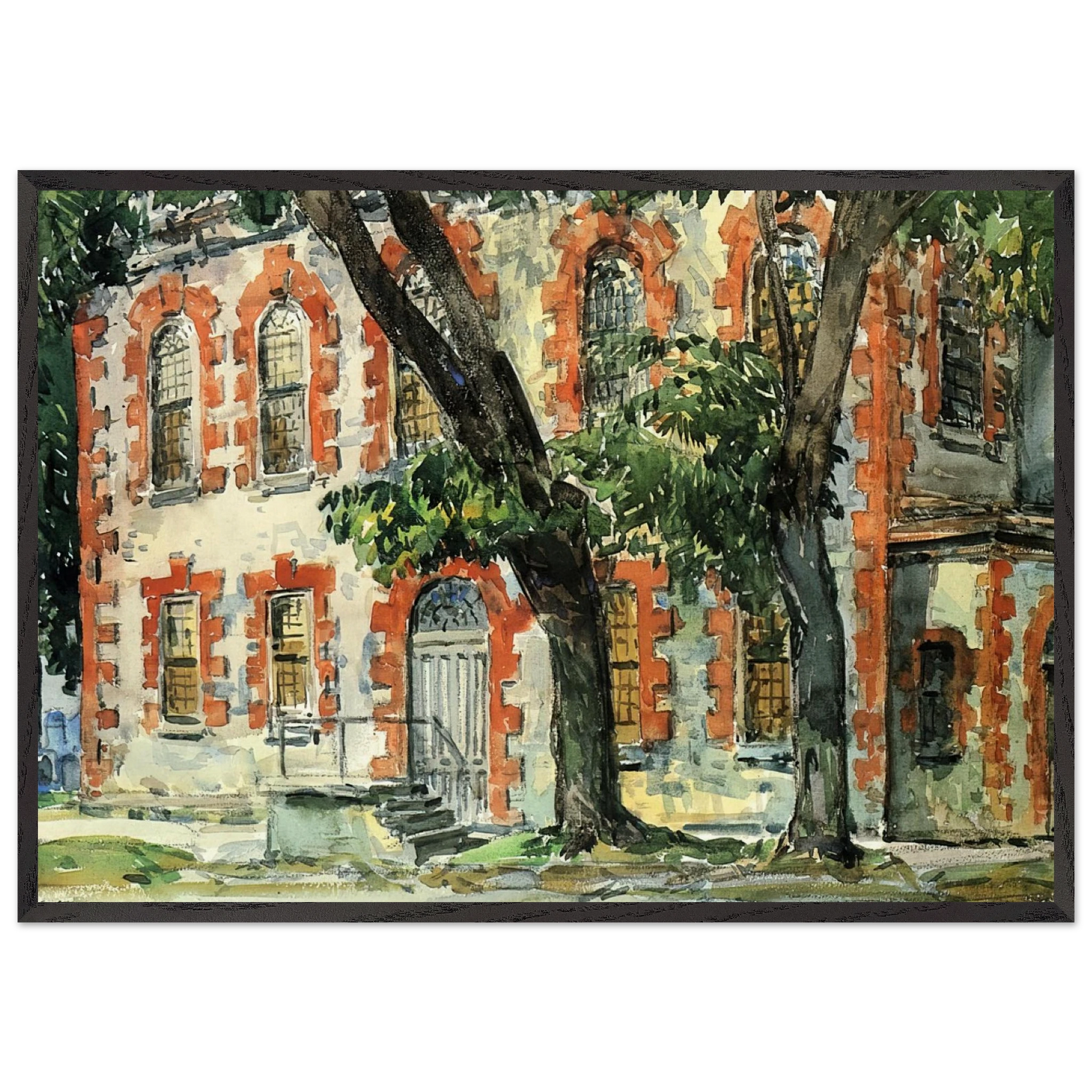 Old Dutch Building Fishkill New York - Childe Hassam Framed Art Print – Black Wooden Frame - Default Title - -Framed Art Print