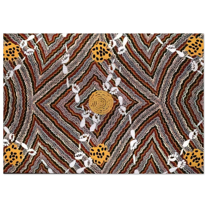 Salt Lake at Napperby - Native Art - Clifford Possum Tjapaltjarri Brushed Aluminum Print - 70x100 cm / 28x40 inches | Clifford Possum Tjapaltjarri Aluminum Print | Clifford Possum Tjapaltjarri Prints