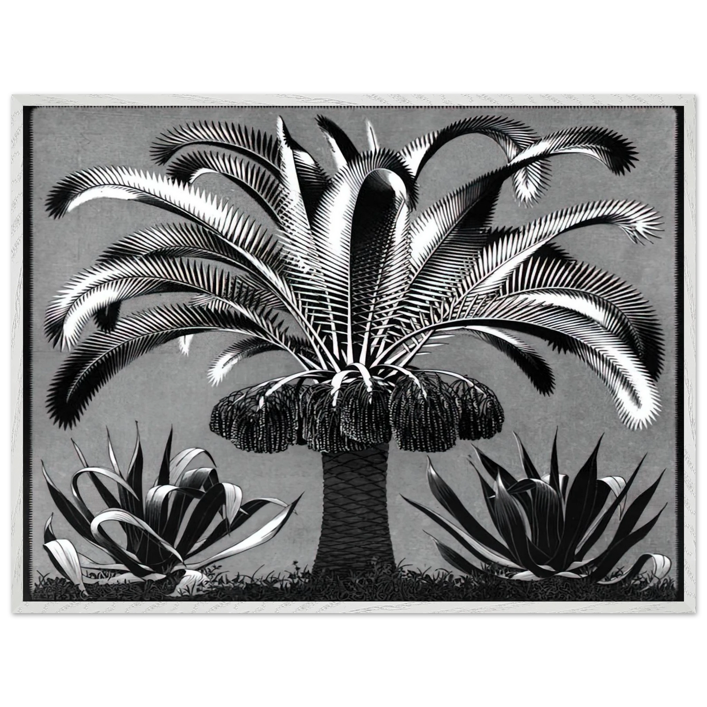 MC Escher - PALM Wall Art - 30x40 cm / 12x16 inches - Premium Wooden Framed Poster With Fine Art Paper - White frame