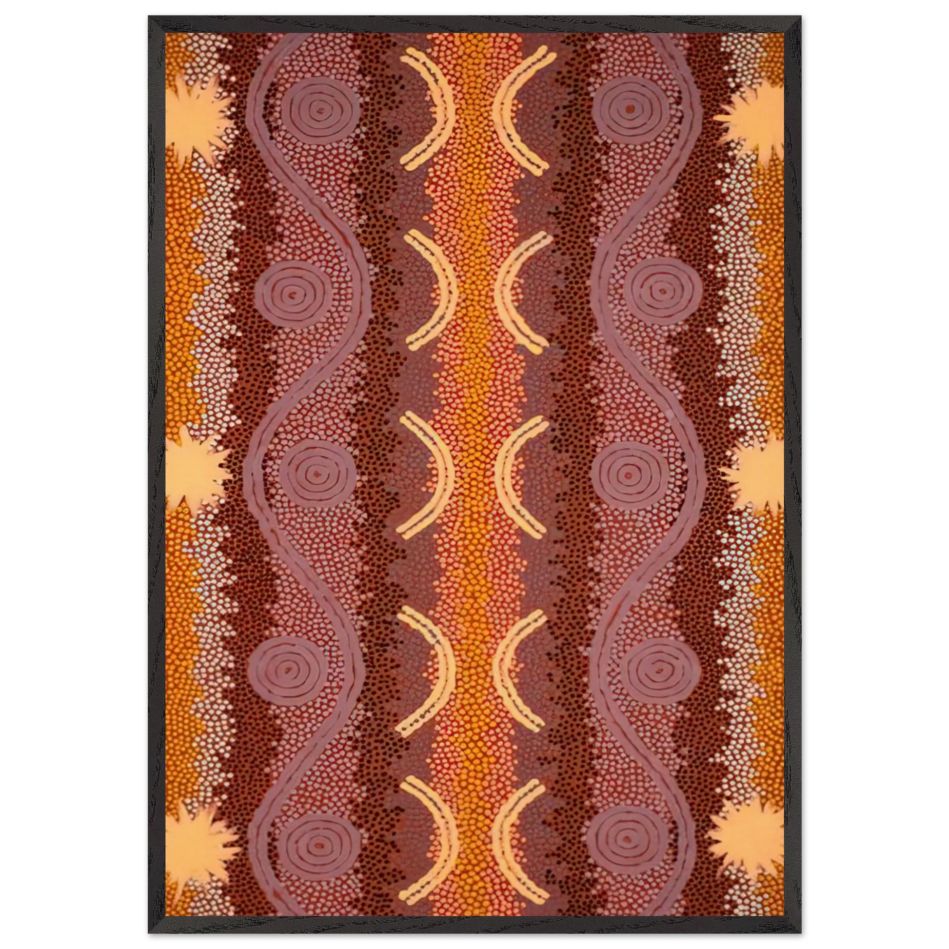 Possum and Rock Wallaby Dreaming at Mount Allan - 1996 - Clifford Possum Tjapaltjarri Framed Art Print – Black Wooden Frame - Default Title - -Framed Art Print