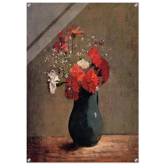 CARNATIONS AND BABY S BREATH IN A GREEN PITCHER - Odilon Redon Acrylic Print - 70x100 cm / 28x40″ inches