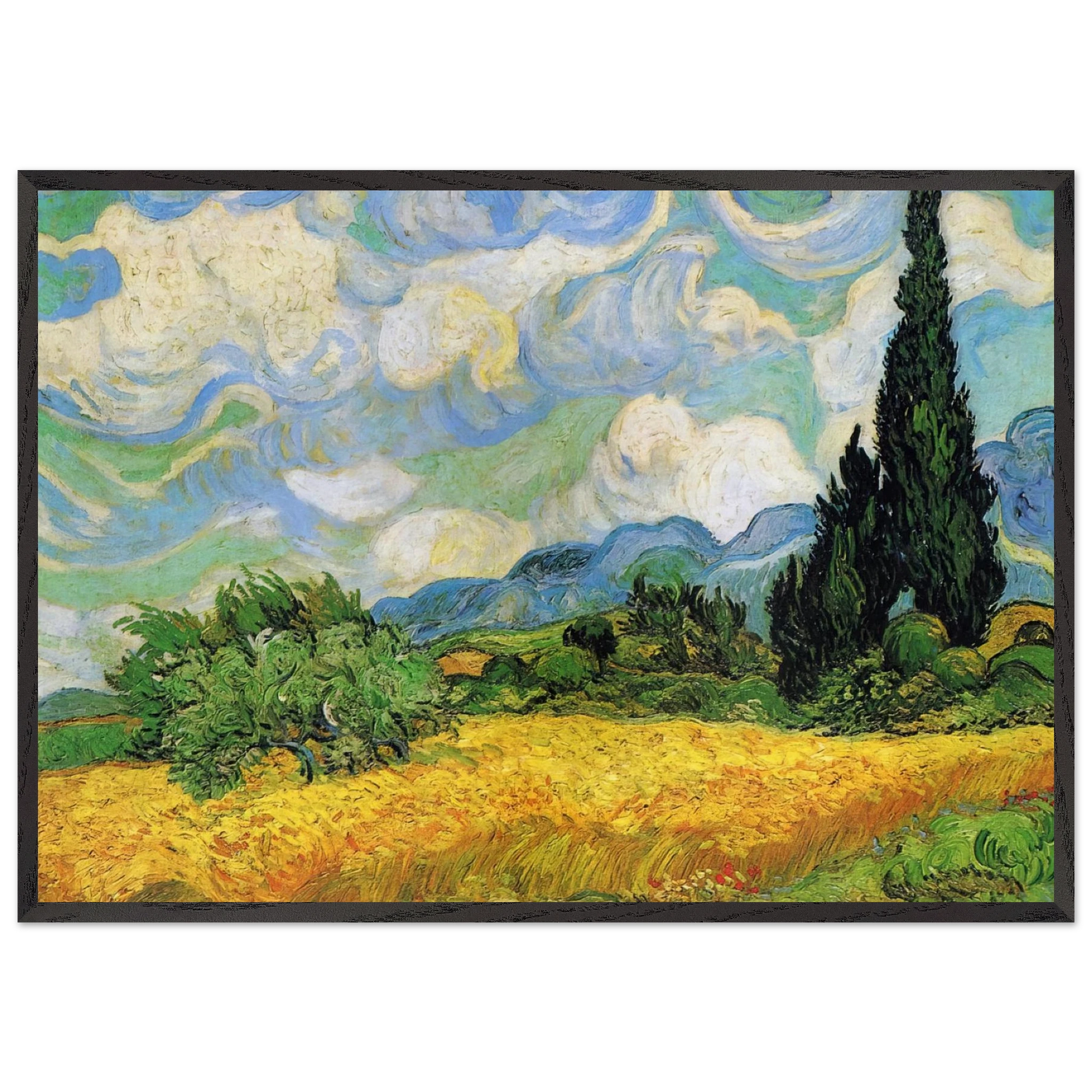 Wheat Field with Cypresses at the Haude Galline near Eygalieres - Vincent van Gogh Framed Art Print – Black Wooden Frame - Default Title - -Framed Art Print