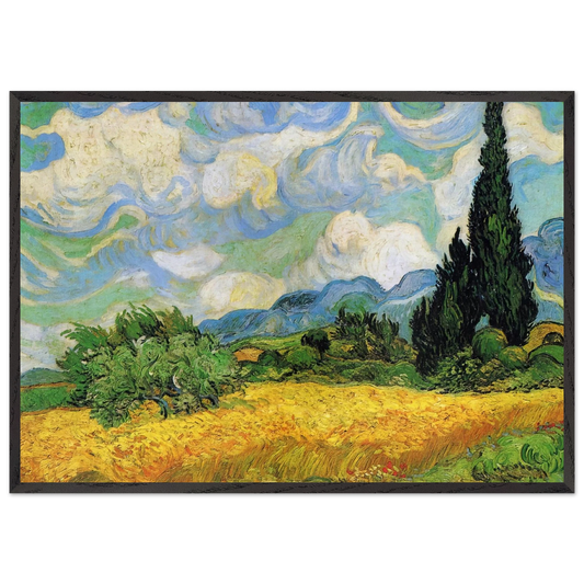 Wheat Field with Cypresses at the Haude Galline near Eygalieres - Vincent van Gogh Framed Art Print – Black Wooden Frame - Default Title - -Framed Art Print