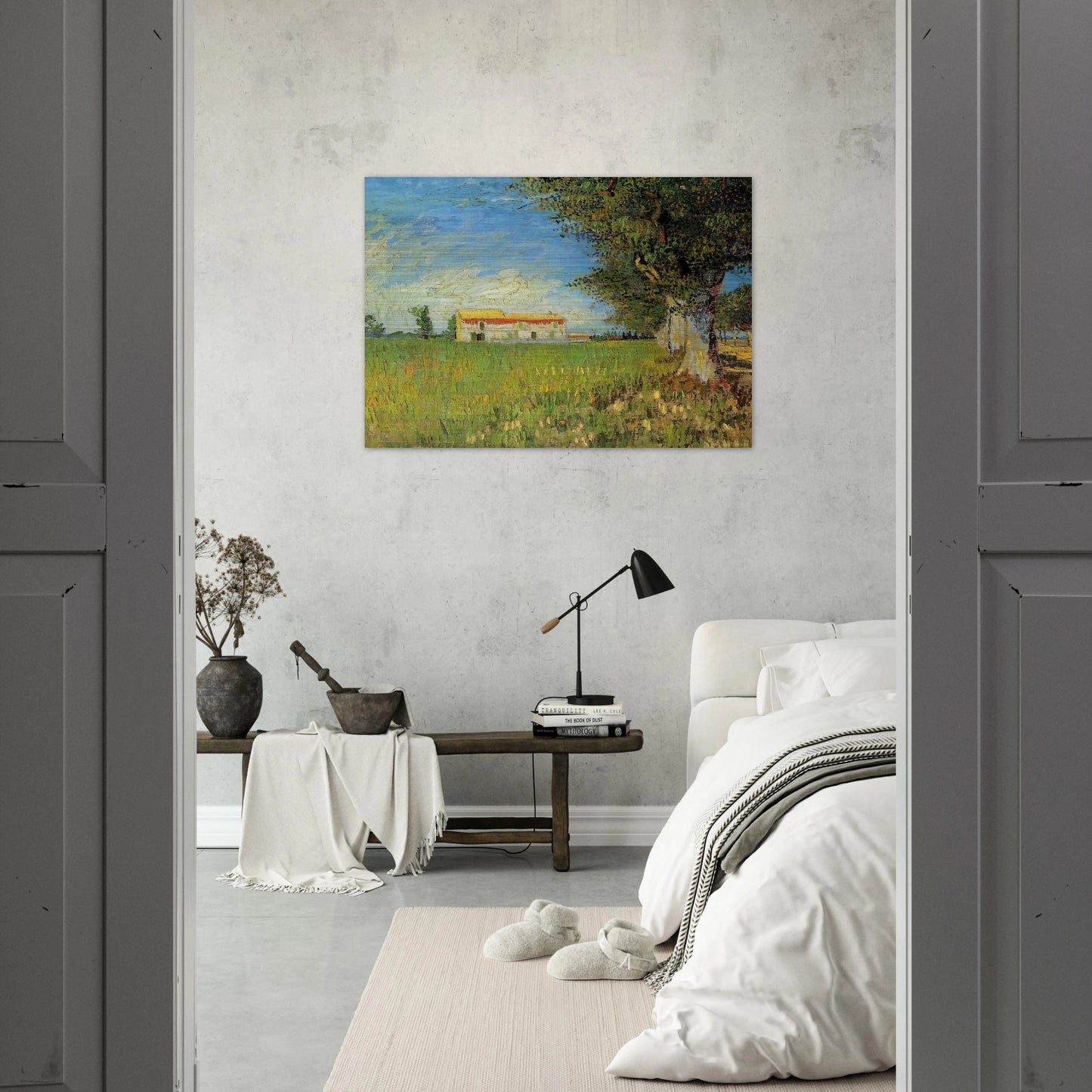Farmhouse in a Wheat Field - Vincent van Gogh Brushed Aluminum Print - 70x100 cm / 28x40 inches | Vincent van Gogh Aluminum Print | Vincent van Gogh Prints