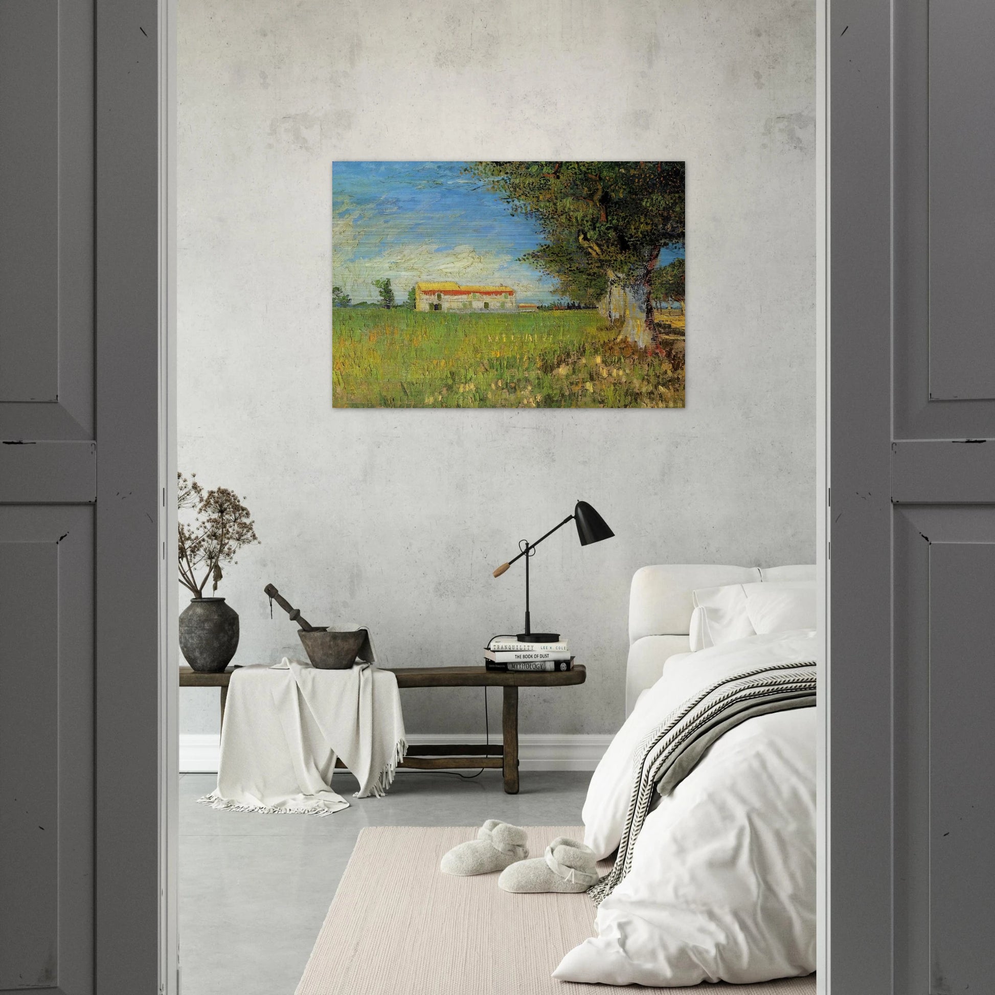 Farmhouse in a Wheat Field - Vincent van Gogh Brushed Aluminum Print - 70x100 cm / 28x40 inches | Vincent van Gogh Aluminum Print | Vincent van Gogh Prints