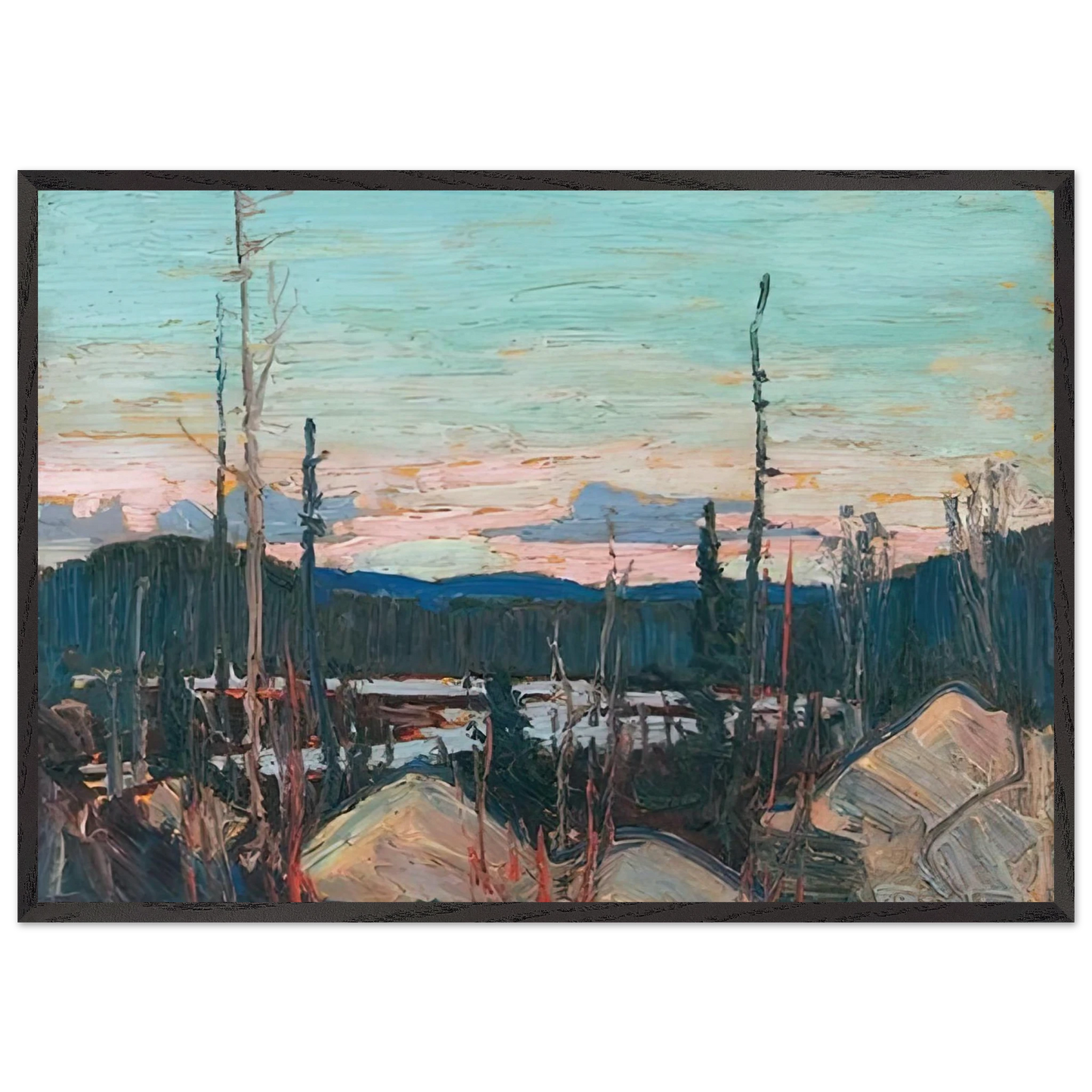 BURNT AREA WITH RAGGED ROCKS 1915 - Tom Thomson Framed Art Print – Black Wooden Frame - Default Title - -Framed Art Print