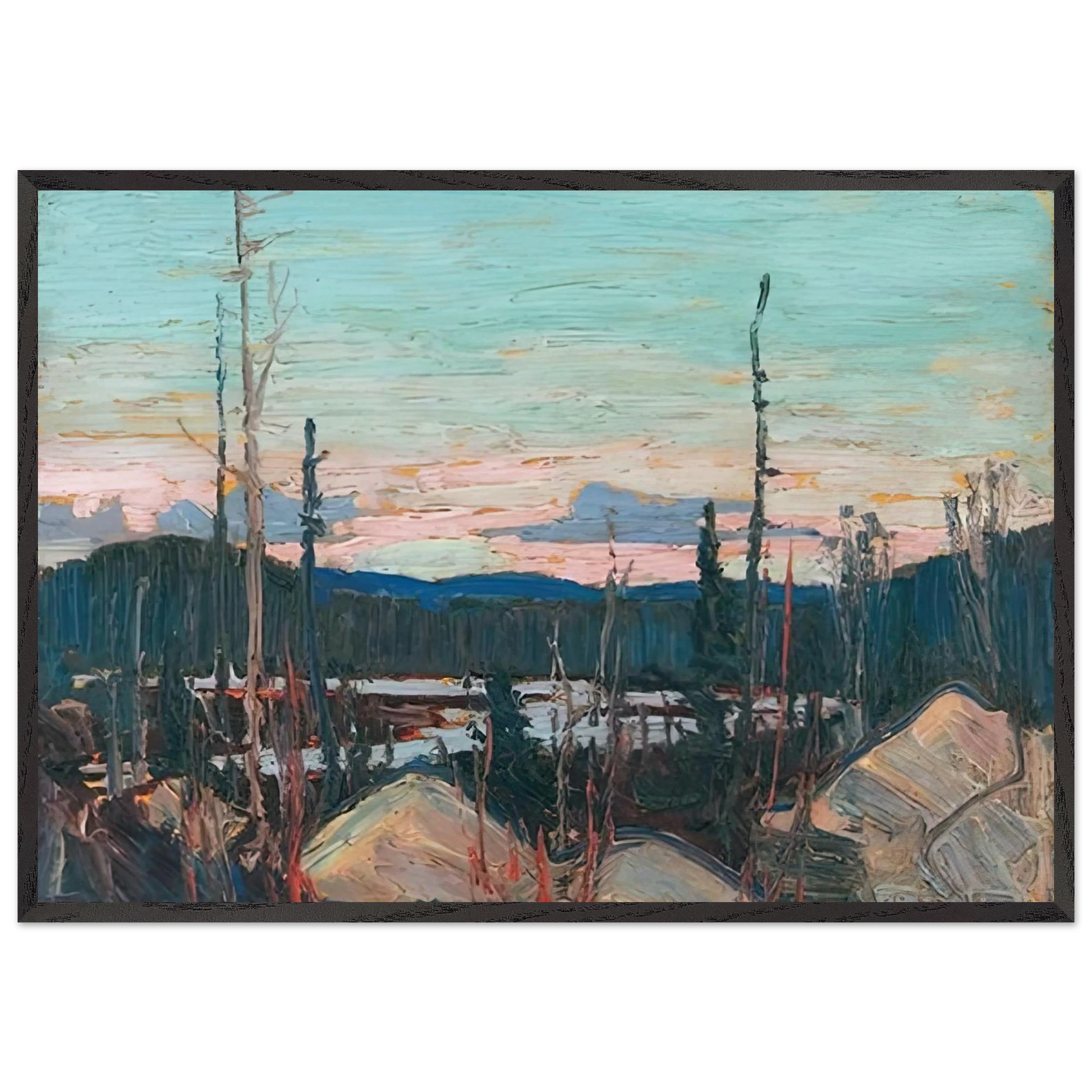 BURNT AREA WITH RAGGED ROCKS 1915 - Tom Thomson Framed Art Print – Black Wooden Frame - Default Title - -Framed Art Print