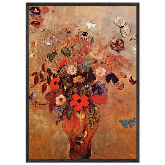 VASE WITH FLOWERS AND BUTTERFLIES - Odilon Redon Framed Art Print – Black Wooden Frame - Default Title - -Framed Art Print