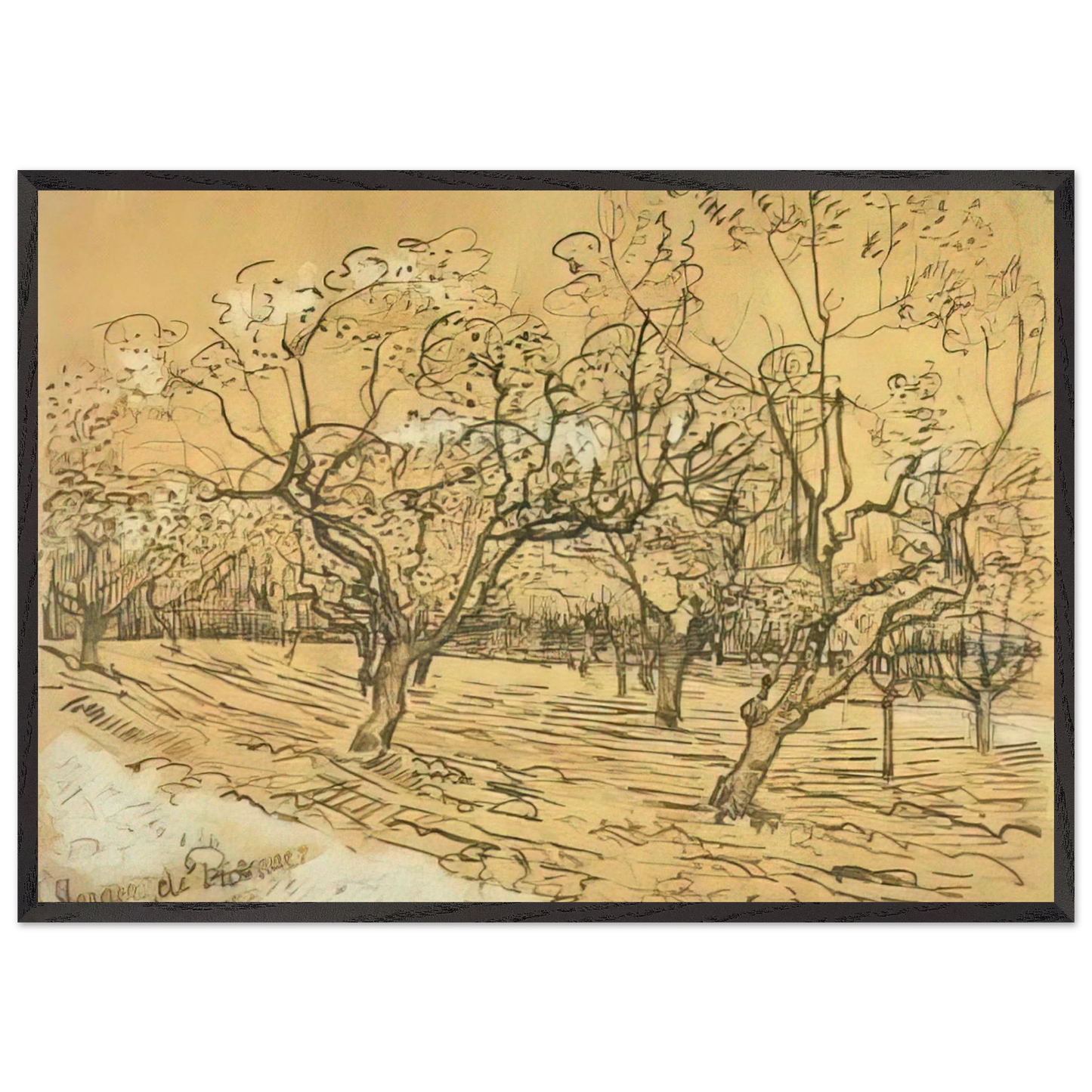 Orchard with Blossoming Plum Trees The White Orchard - Vincent van Gogh Framed Art Print – Black Wooden Frame - Default Title - -Framed Art Print