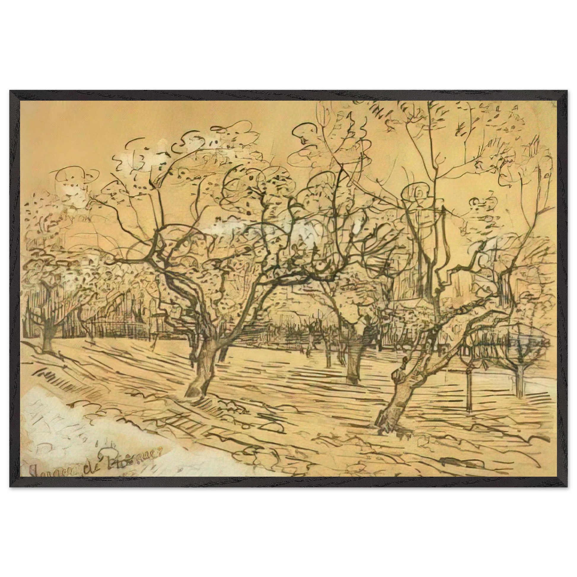 Orchard with Blossoming Plum Trees The White Orchard - Vincent van Gogh Framed Art Print – Black Wooden Frame - Default Title - -Framed Art Print