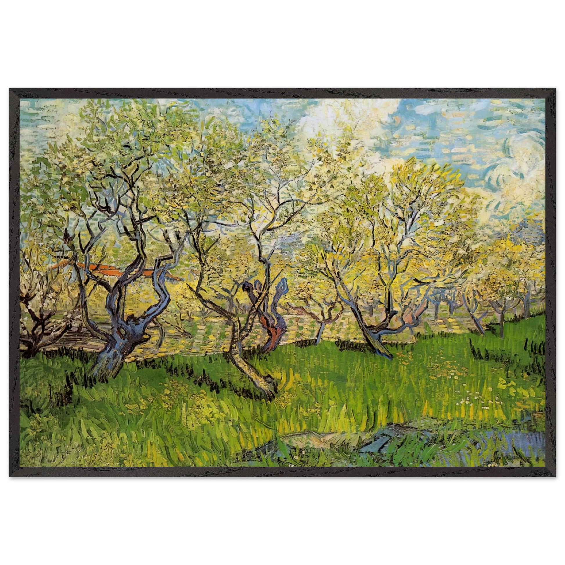 Orchard in Blossom - Vincent van Gogh Framed Art Print – Black Wooden Frame - Default Title - -Framed Art Print