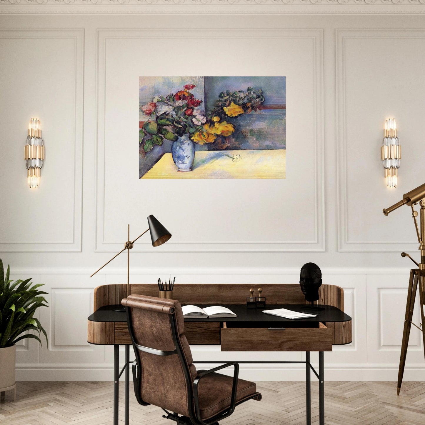 Still Life Flowers in a Vase - Paul Cézanne Brushed Aluminum Print - 70x100 cm / 28x40 inches | Paul Cézanne Aluminum Print | Paul Cézanne Prints