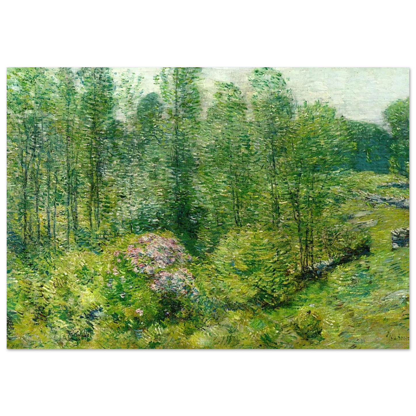 Spring Landscape with a Farmer and White Horse - Childe Hassam Brushed Aluminum Print - 70x100 cm / 28x40 inches | Childe Hassam Aluminum Print | Childe Hassam Prints