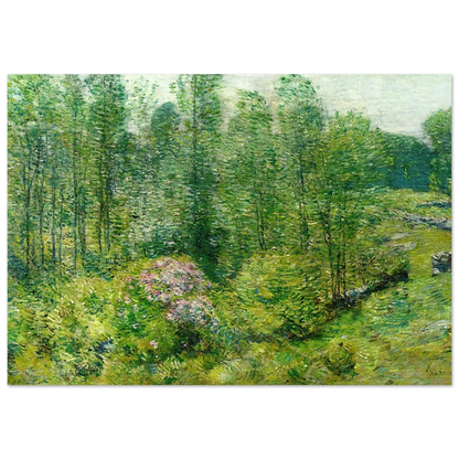 Spring Landscape with a Farmer and White Horse - Childe Hassam Brushed Aluminum Print - 70x100 cm / 28x40 inches | Childe Hassam Aluminum Print | Childe Hassam Prints