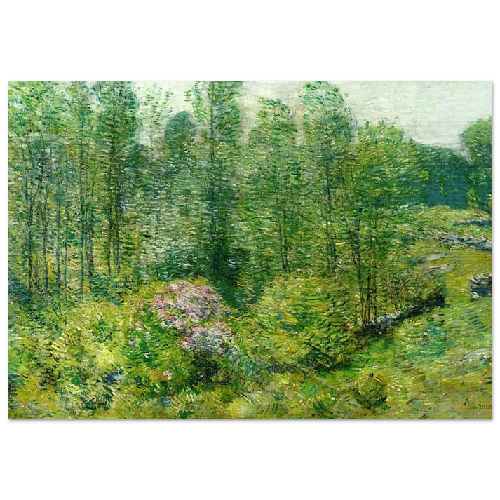 Spring Landscape with a Farmer and White Horse - Childe Hassam Brushed Aluminum Print - 70x100 cm / 28x40 inches | Childe Hassam Aluminum Print | Childe Hassam Prints