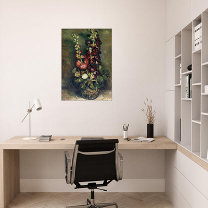 Vase of Hollyhocks - Vincent van Gogh Brushed Aluminum Print - 70x100 cm / 28x40 inches | Vincent van Gogh Aluminum Print | Vincent van Gogh Prints