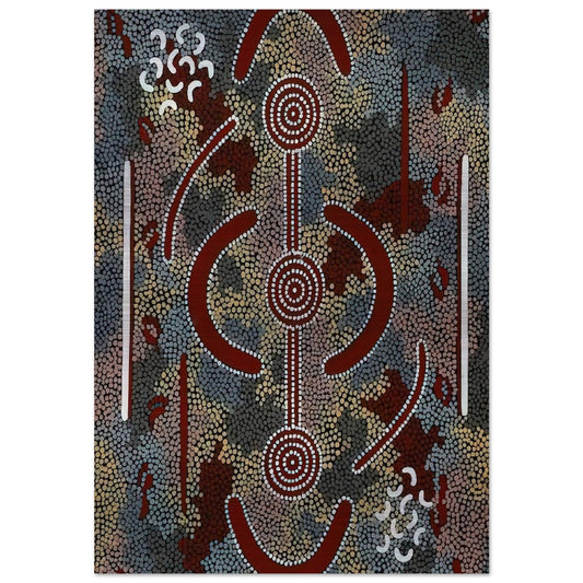Honey Ant Dreaming - 1981 - Clifford Possum Tjapaltjarri Brushed Aluminum Print - 70x100 cm / 28x40 inches | Clifford Possum Tjapaltjarri Aluminum Print | Clifford Possum Tjapaltjarri Prints