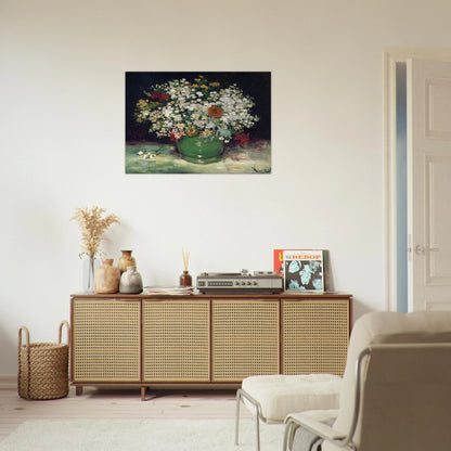 Vase with Zinnias and Other Flowers - Vincent van Gogh Brushed Aluminum Print - 70x100 cm / 28x40 inches | Vincent van Gogh Aluminum Print | Vincent van Gogh Prints