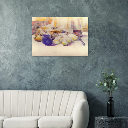 Blue Pot and Bottle of Wine - Paul Cézanne Brushed Aluminum Print - 70x100 cm / 28x40 inches | Paul Cézanne Aluminum Print | Paul Cézanne Prints