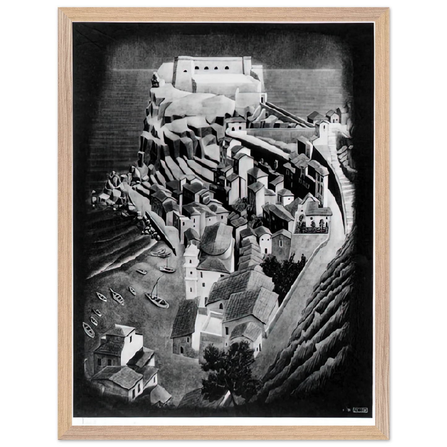 MC Escher - SCILLA CALABRIA JANUARY 1931 1931 Wall Art - 21x29.7 cm / 8x12" - Premium Wooden Framed Poster With Fine Art Paper - Black frame