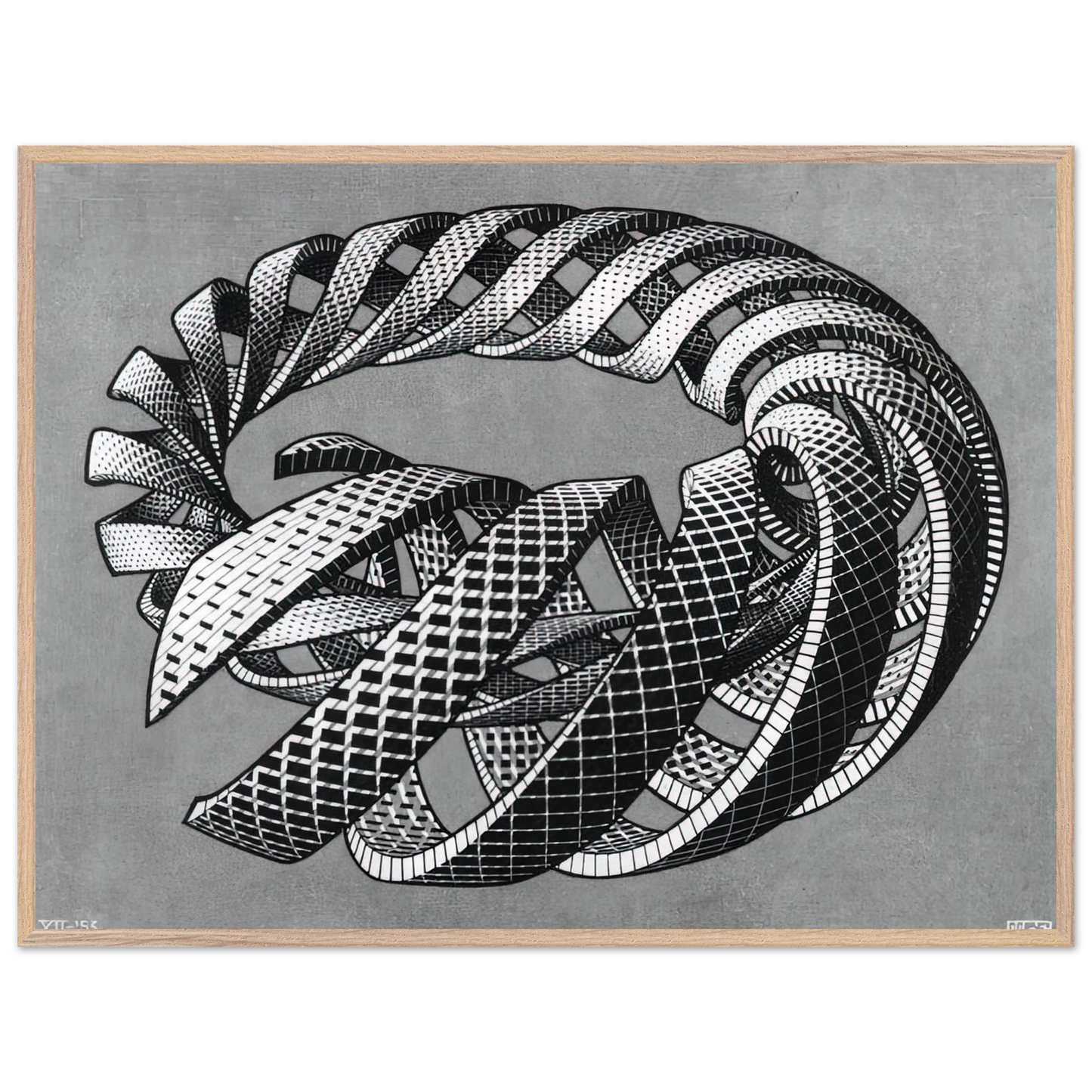 MC Escher - SPIRALS Wall Art - 30x40 cm / 12x16 inches - Premium Wooden Framed Poster With Fine Art Paper - White frame