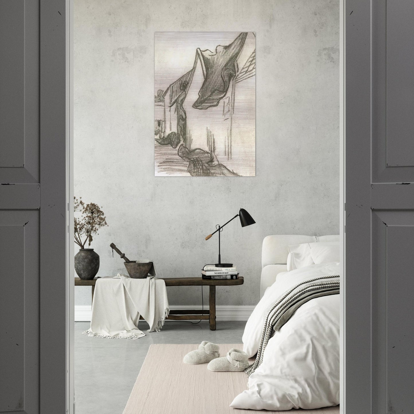 Village Street, Sketch - Vincent van Gogh Brushed Aluminum Print - 70x100 cm / 28x40 inches | Vincent van Gogh Aluminum Print | Vincent van Gogh Prints