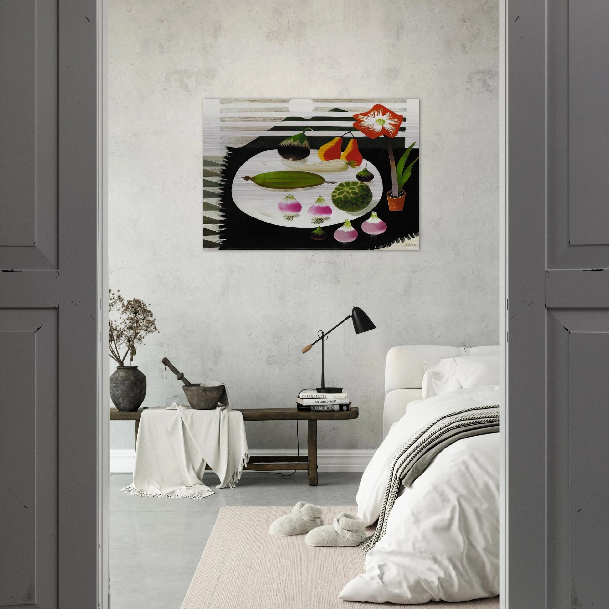 Still life with pears and onions - 1992 - Mary Fedden Brushed Aluminum Print - 70x100 cm / 28x40 inches | Mary Fedden Aluminum Print | Mary Fedden Prints