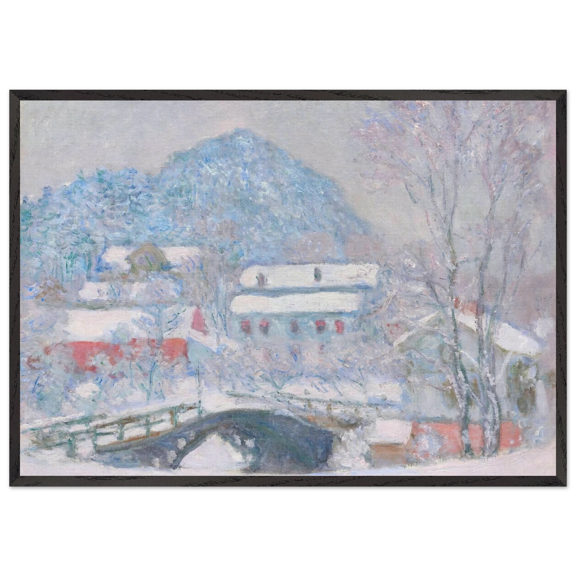 Norway Sandviken Village in the Snow - claude monet Framed Art Print – Black Wooden Frame - Default Title - -Framed Art Print