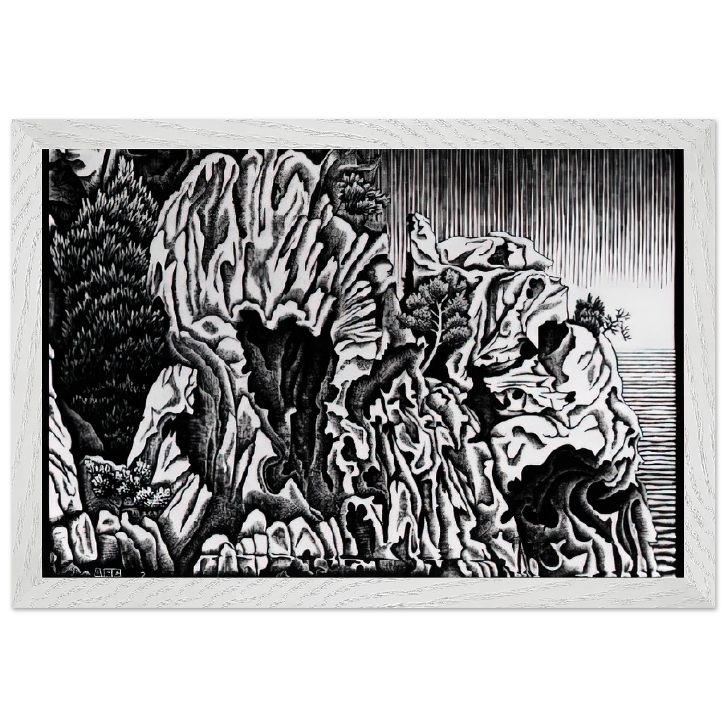 MC Escher - CALANCHE OF PIANA CORSICA FEBRUARY 1934 1934 Wall Art - 60x80 cm / 24x32 inches - Premium Wooden Framed Poster With Fine Art Paper - Wood frame