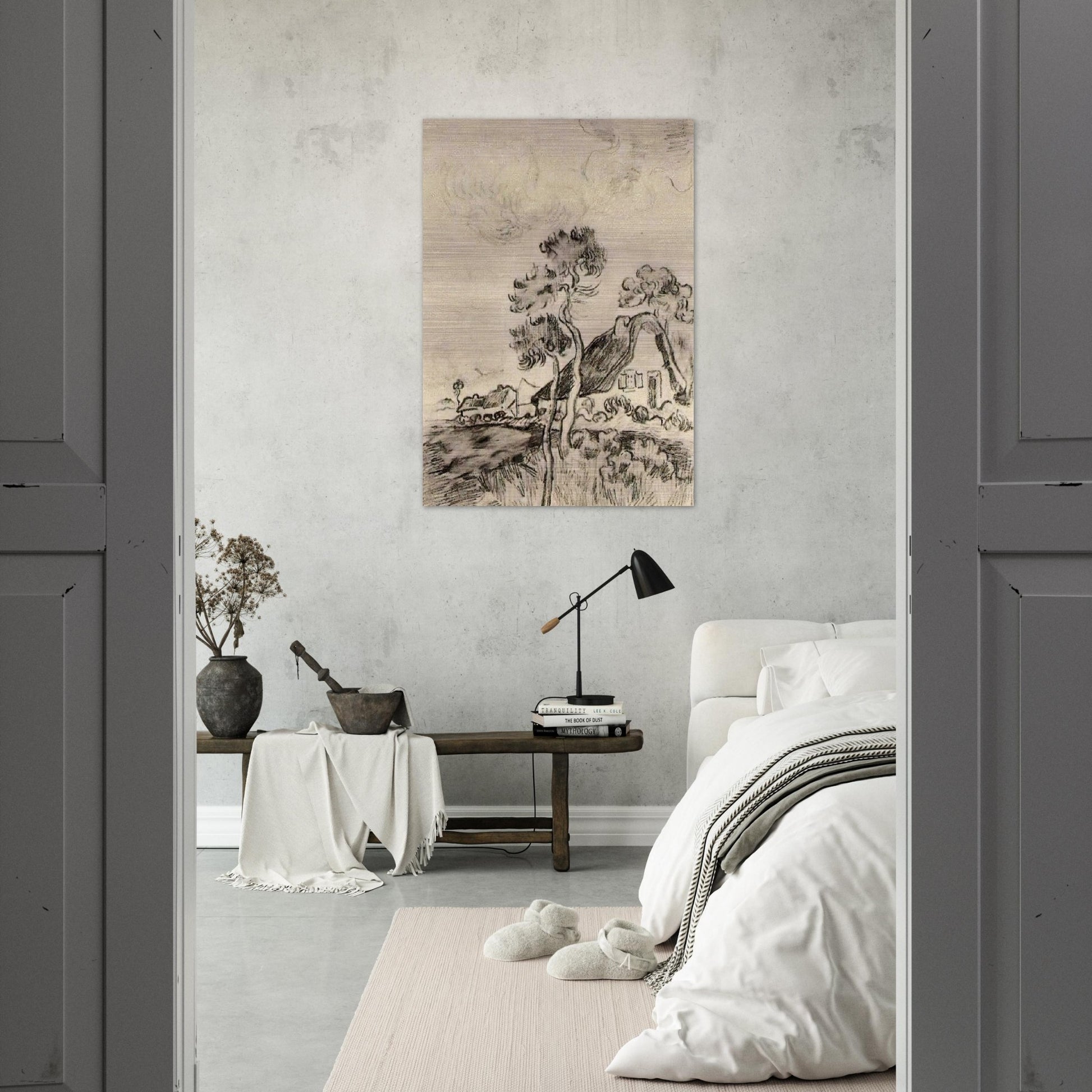 Cottages and Trees - Vincent van Gogh Brushed Aluminum Print - 70x100 cm / 28x40 inches | Vincent van Gogh Aluminum Print | Vincent van Gogh Prints