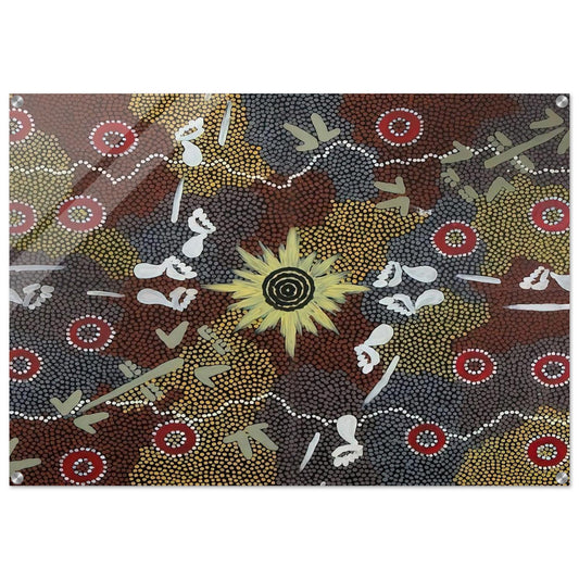 Frog and Kangaroo Dreaming - Native Art - Clifford Possum Tjapaltjarri Acrylic Print - 70x100 cm / 28x40″ inches