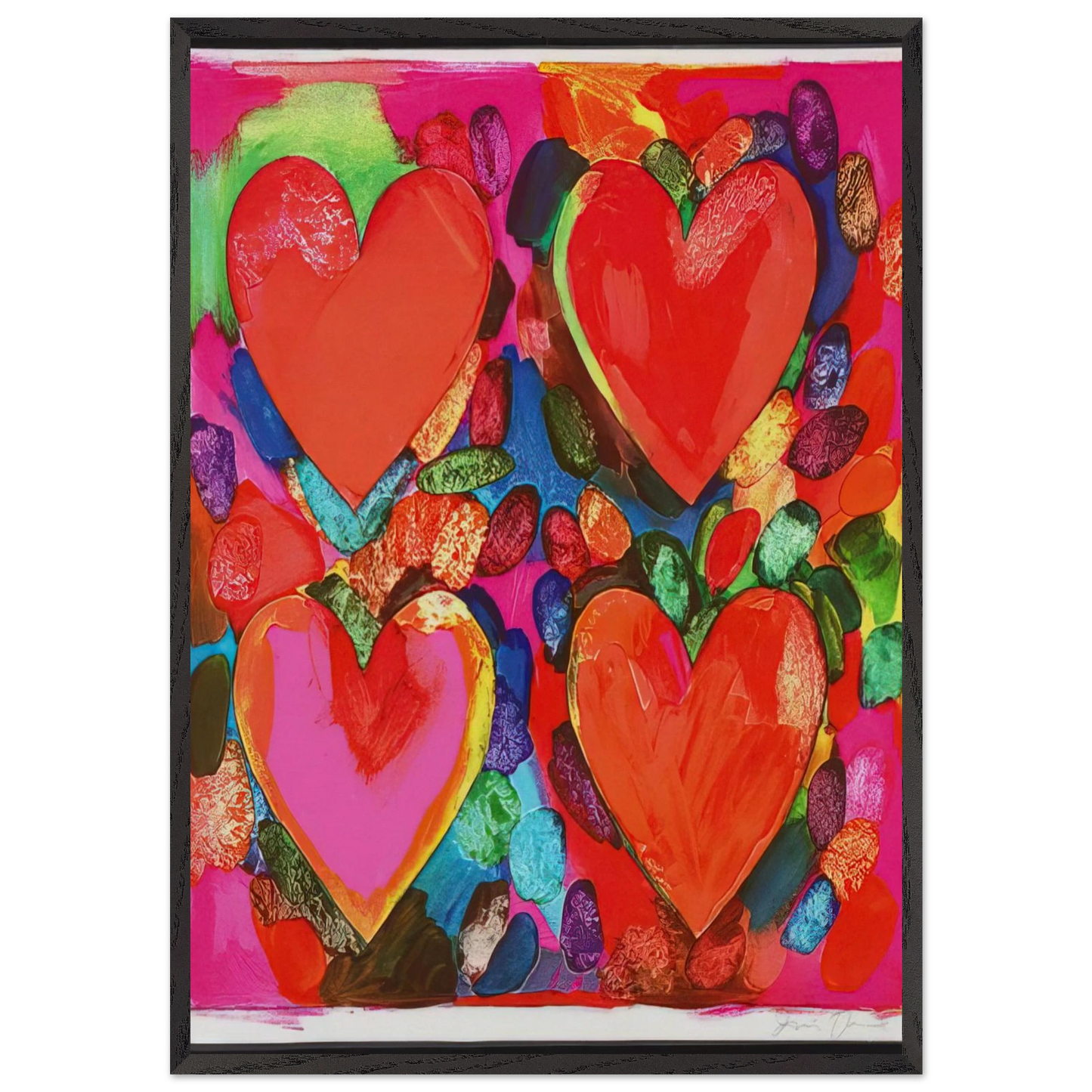 FOUR HEARTS 1969 - Jim Dine Framed Art Print – Black Wooden Frame - Default Title - -Framed Art Print